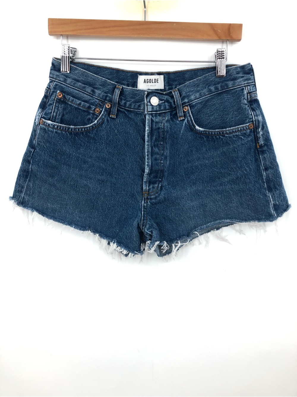 Agolde Parker Cut Off Denim Short Caution 0900 Dark Wash 28 blue organic cotton - Picture 2 of 11